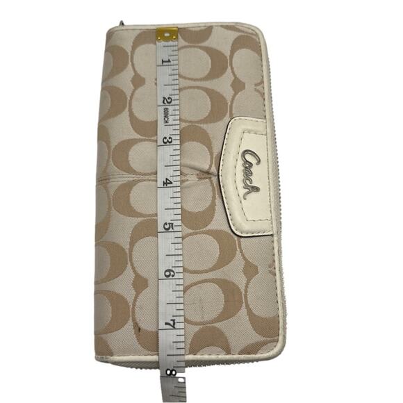 COACH Tan and Cream Signature Canvas Zip Around Wallet - Picture 9 of 10